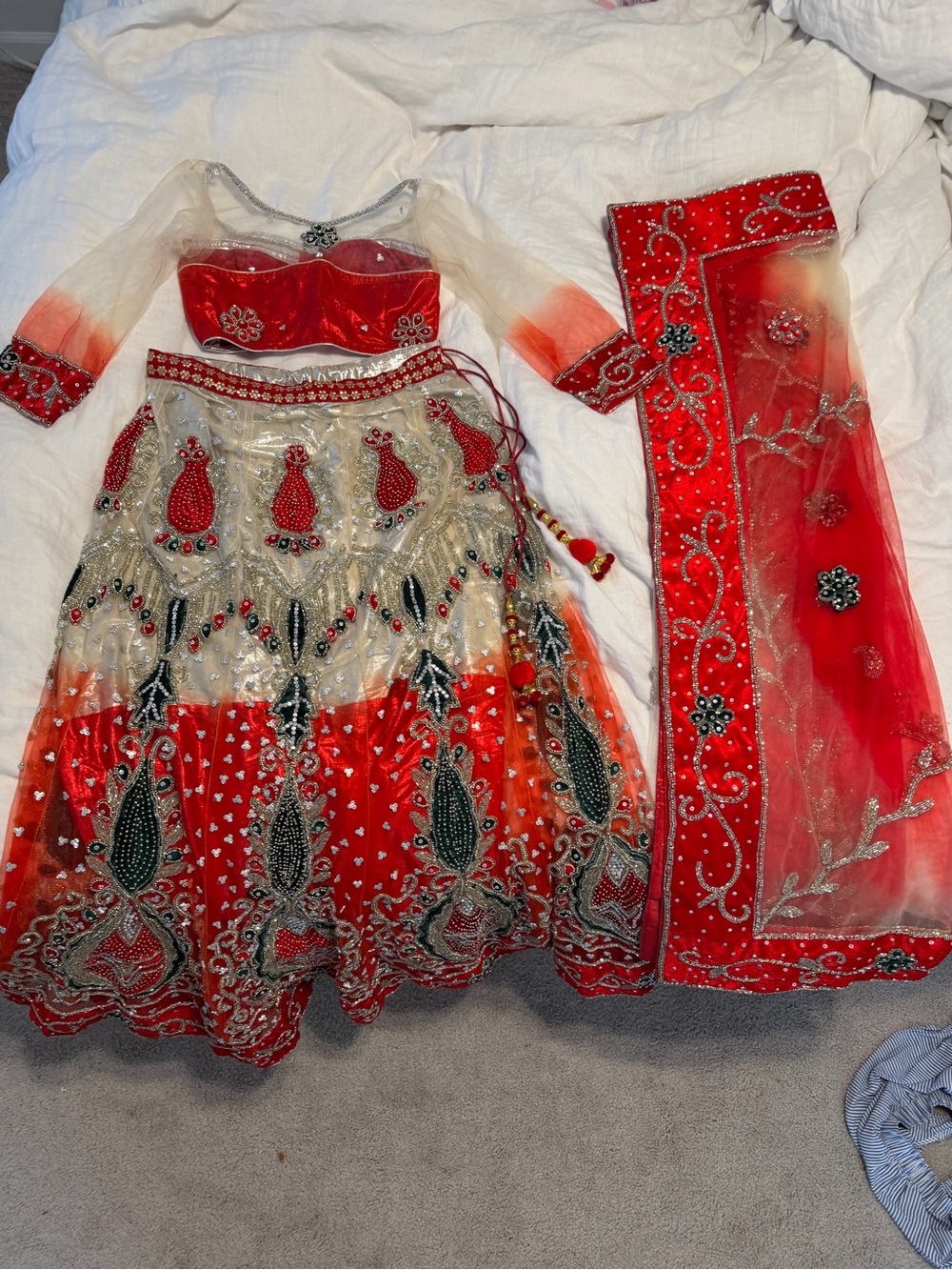 Red & Cream Embroidered Lehenga Choli Set